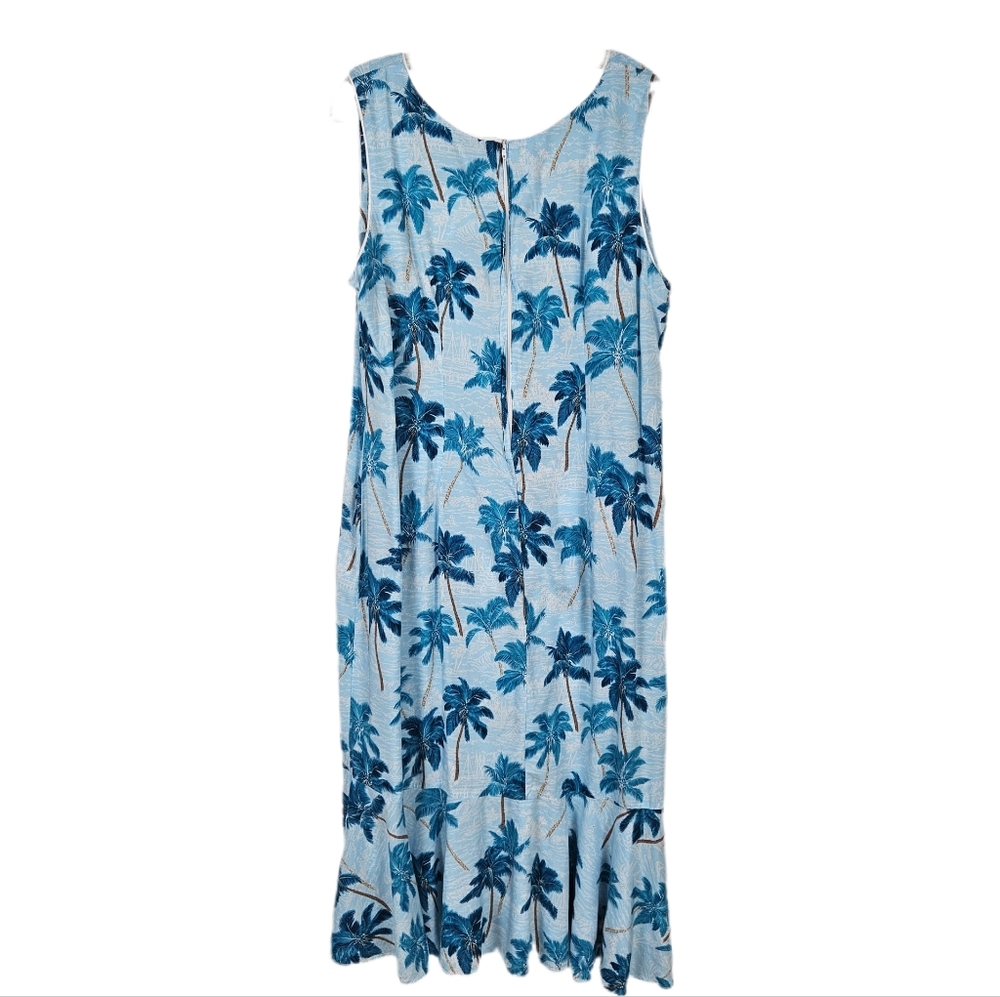 Halekulani Hawaiian Dress Midi Sleeveless Tropical Blue Rayon Vacation Beach 2xl - Picture 2 of 8